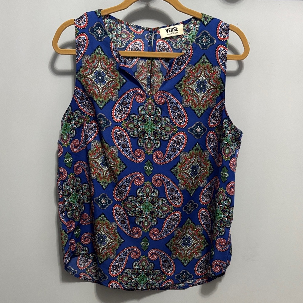 Verse Blue Paisley Sleeveless Blouse Size Large | Stitch Fix Workwear Top